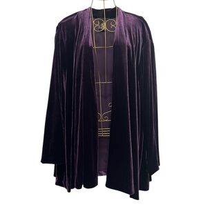 VINTAGE R&K Evenings Royal Purple Velvet Open Front Cardigan Size 22W
